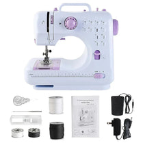 FHSM-505 Máquina de costura portátil para iniciantes, Mini elétrica Household Crafting Mending Overlock, 12 pontos Presser Pedal