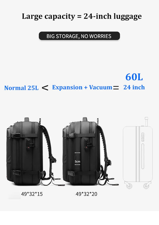 Water-resistant vacuum compression backpack.