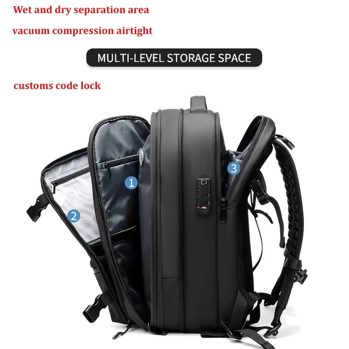 Water-resistant vacuum compression backpack.